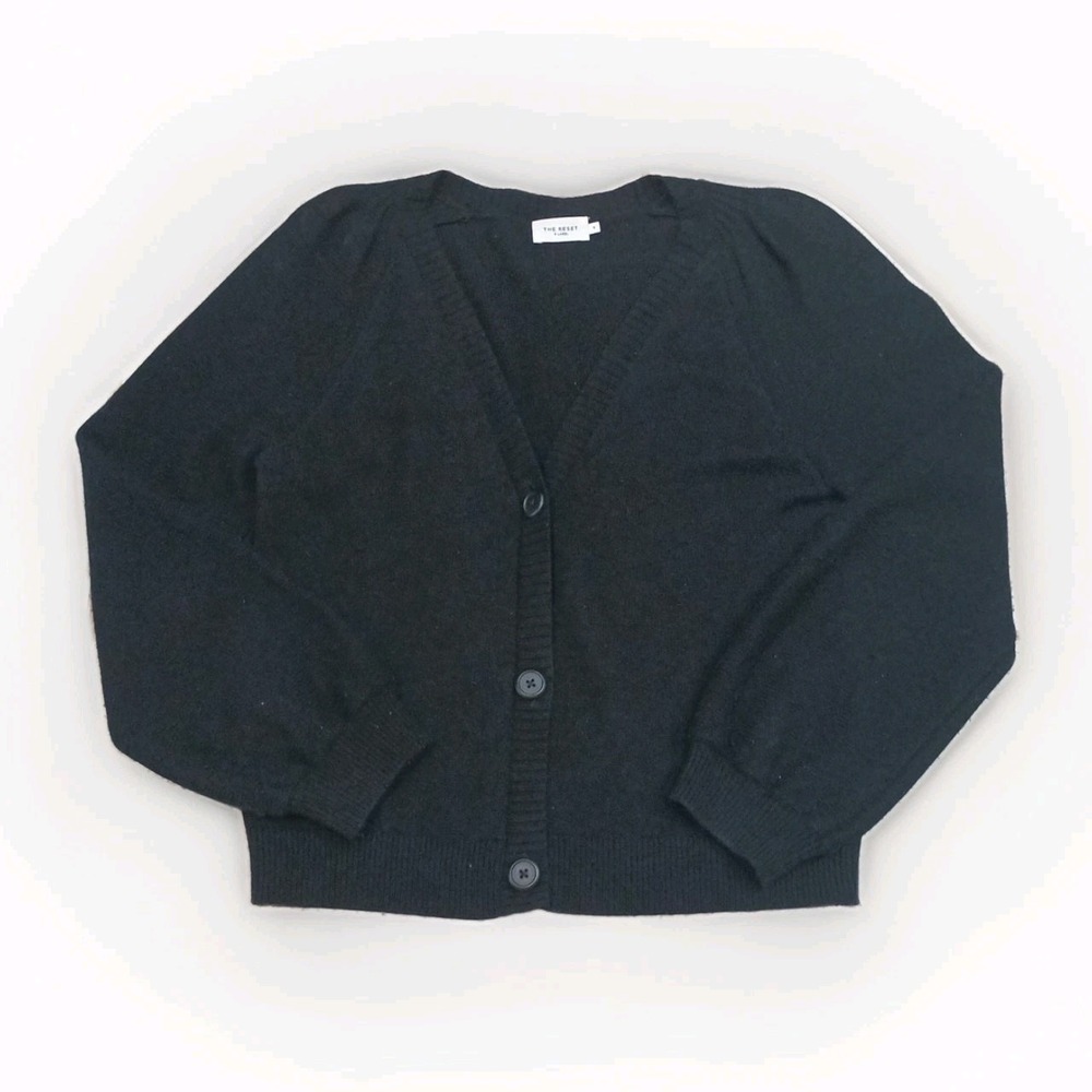 The Reset R Label Sweater Womens Small 3 Button Cardigan Ribbed Black